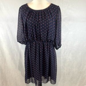 Enfocus Studio navy blue and pink polka dot chiffon dress size 14W